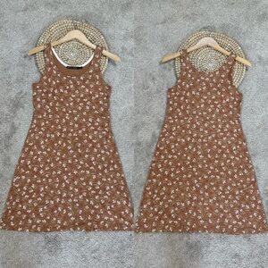 Gudrun Sjoden Women’s Brown Floral Sleeveless Blouson Midi Dress Boho Size S